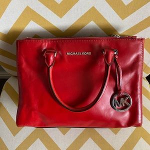 Michael Kors red leather handbag